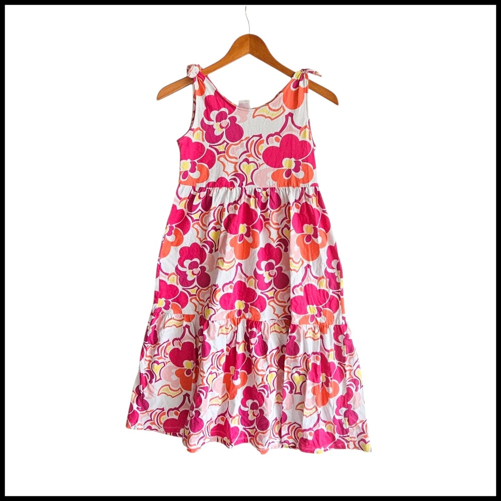 Gymboree Floral Dress Tiered Sleeveless Tie Strap Casual Pink Orange L 10 12 Yea